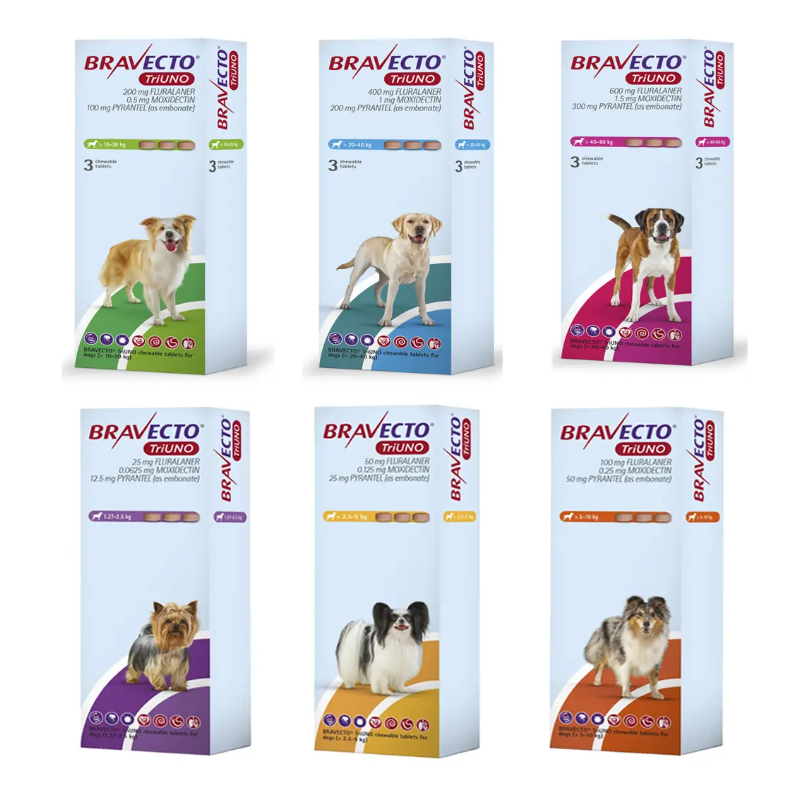 Bravecto TriUNO Chewable Tablets for Dogs - Pack of 3