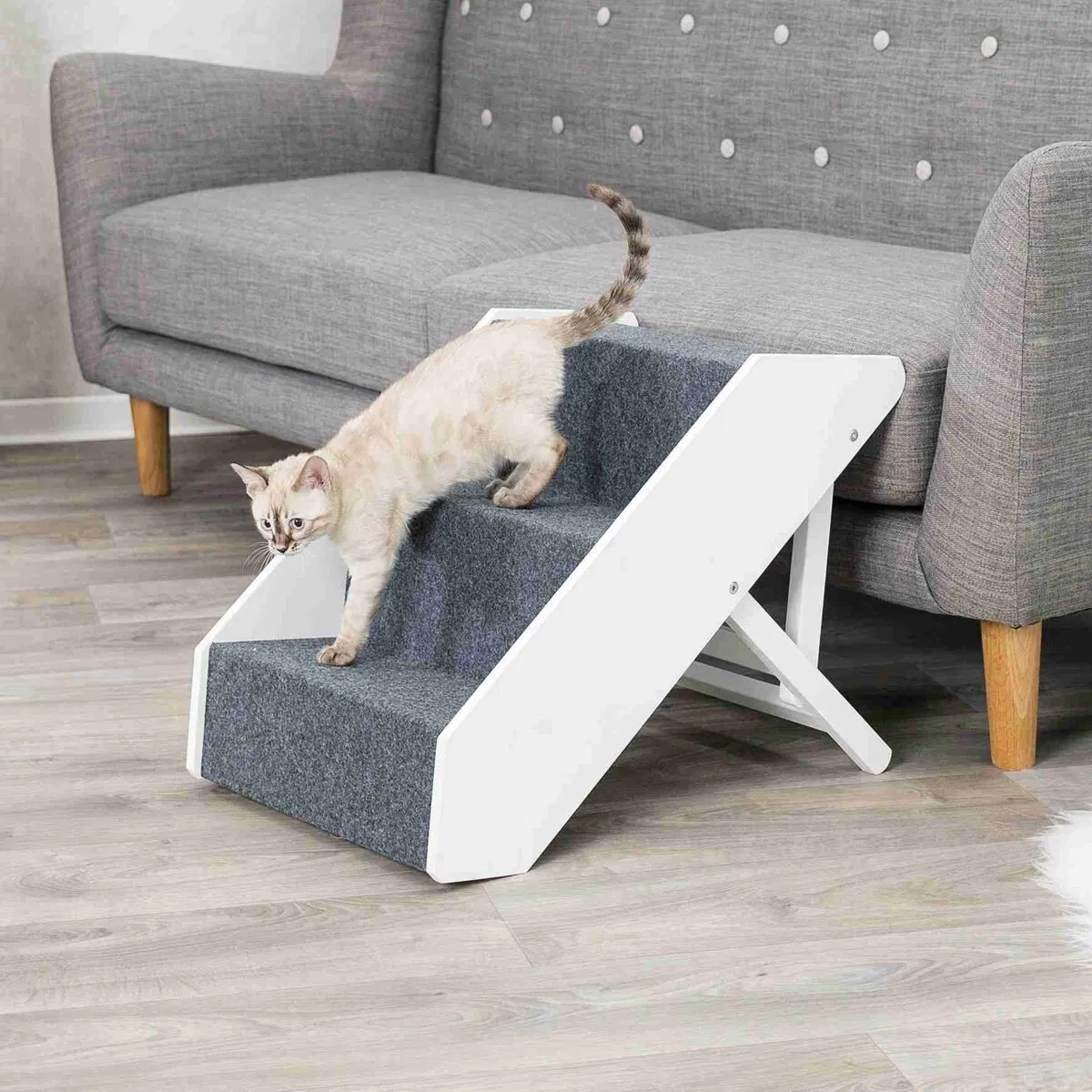 Trixie Height Adjustable Pet Stairs, Height-Adjust 40 x 67cm White